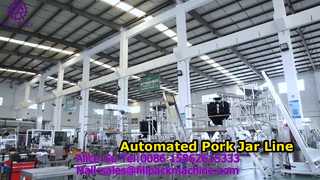 خط تولید توزین، پر کردن و آب بندی خودکار 2247 O13 برای گوشت خوک خرد شده در شیشه های شیشه ای
